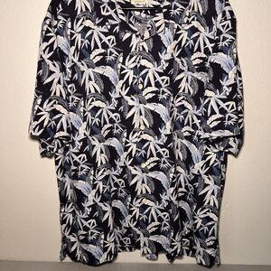 Tommy Bahama Silk Hawaiian Shirt Button Down Mens XL Tropical Palm Blue